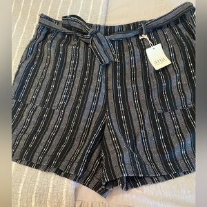 Ana A New Approach Womens SZ XXL Linen Blend Black Stripe Hi Rise Belted Shorts